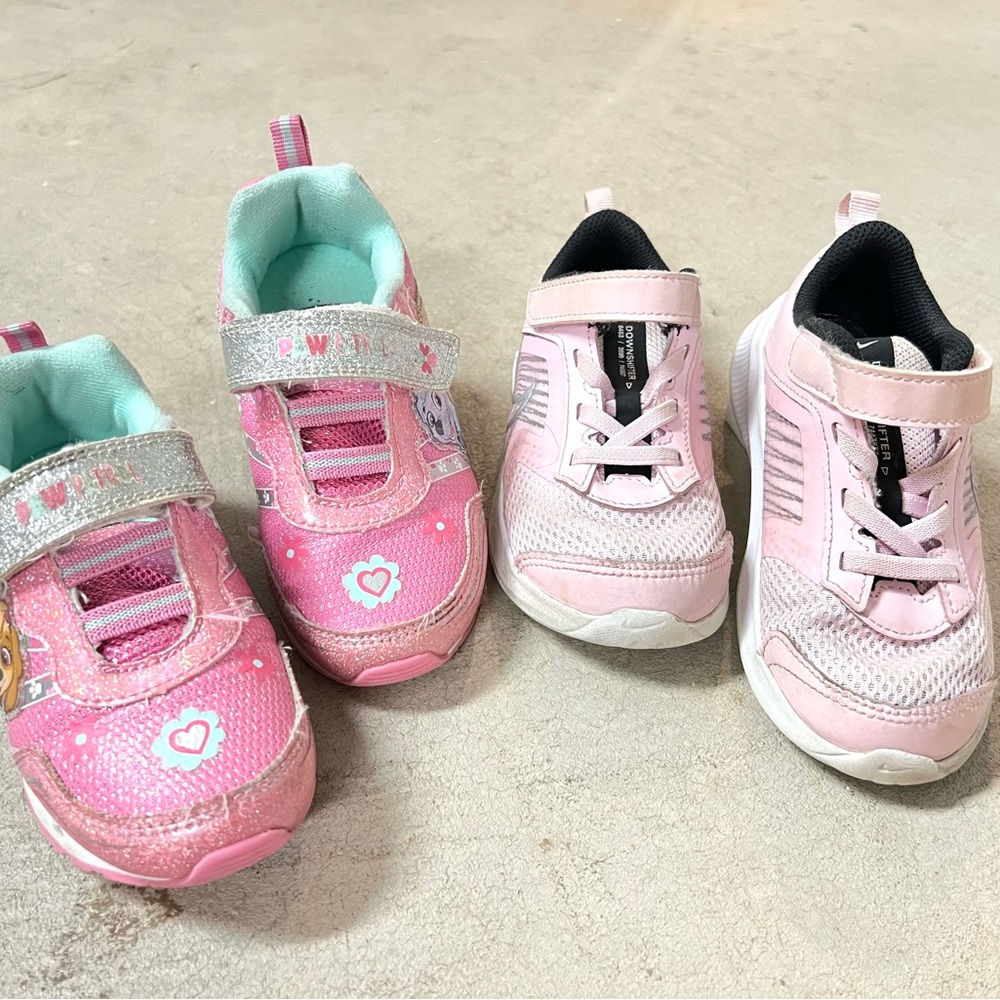 2 pairs- Nike and light flashing paw patrol girls size 9